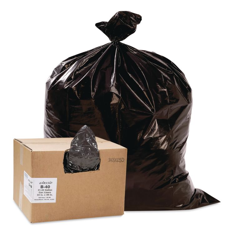 Linear Low-Density Can Liners, 33 gal, 0.63 mil, 33 x 39, Black, 25 Bags/Roll, 10 Rolls/Carton