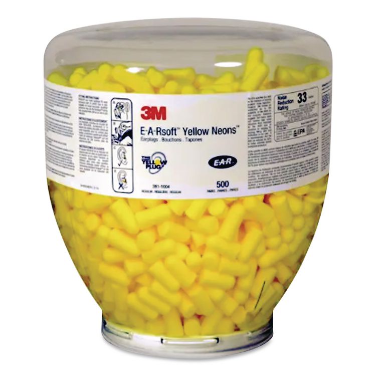 E-A-Rsoft Yellow Neon Earplug Refill for One Touch Dispensers, 33 dB NRR, Neon Yellow Bullet Plugs, 500 Pairs