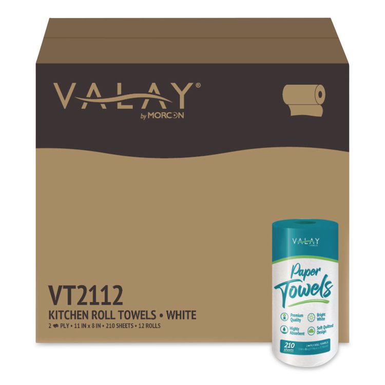 Kitchen Roll Towel, 2-Ply, 8 x 11, White, 210 Sheets/Roll, 12 Rolls/Carton