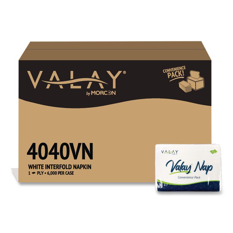 Valay Dispenser Napkin Convenience Pack, 1-Ply, 6.5 x 4, White, 500/Pack, 12 Packs/Carton