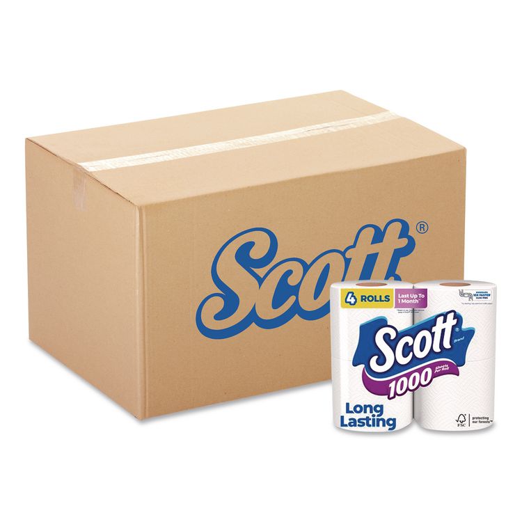 1000 Bathroom Tissue, Septic Safe, 1-Ply, White, 1,000 Sheets/Roll, 4 Rolls/Pack, 12 Packs/Carton