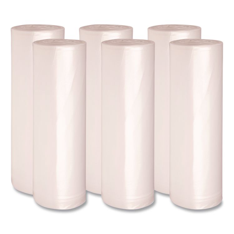 High-Density Can Liners, 56 gal, 19 mic, 43" x 47", Natural, Perforated Roll, 25 Bags/Roll, 6 Rolls/Carton