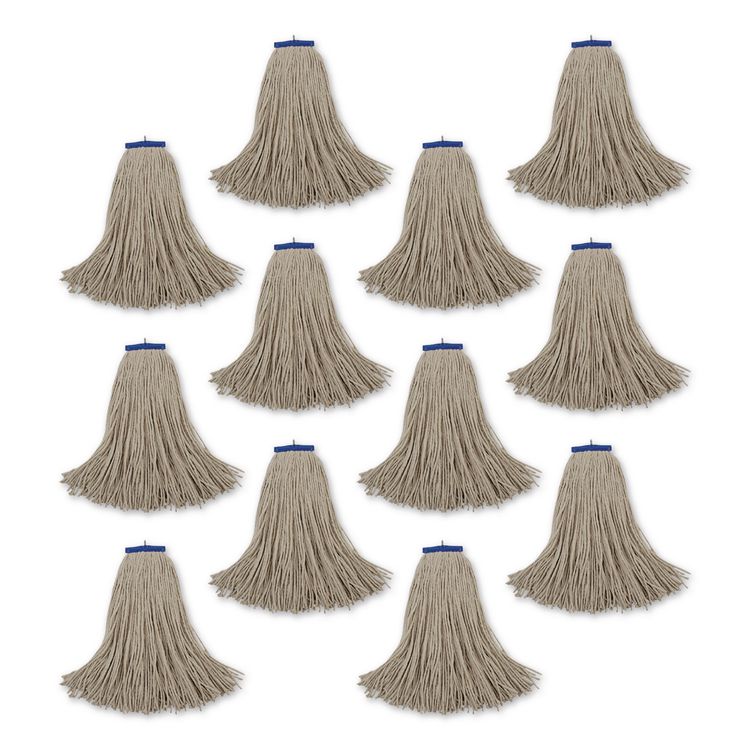 Cut-End Lie-Flat Wet Mop Head, Cotton, 24 oz, White, 12/Carton