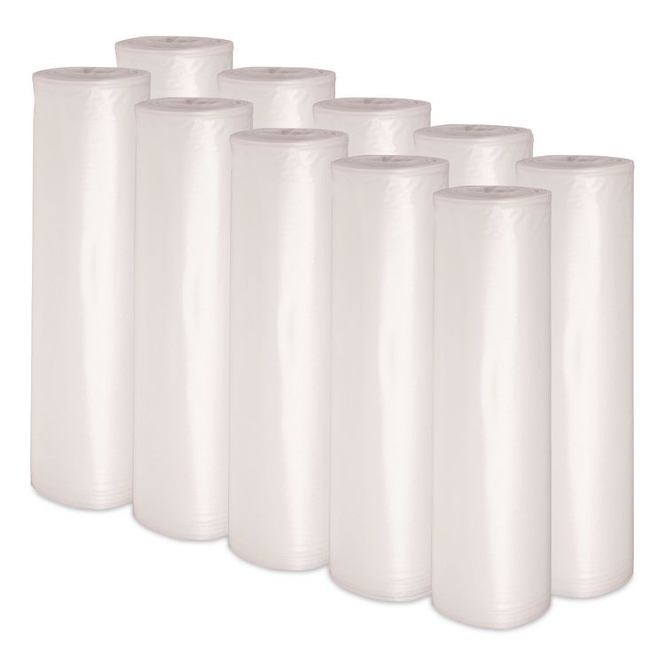 Recycled Low-Density Polyethylene Can Liners, 60 gal, 1.75 mil, 38" x 58", Clear, Perforated, 10 Bags/Roll, 10 Rolls/Carton