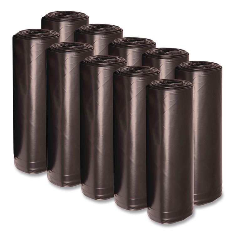 Recycled Low-Density Polyethylene Can Liners, 33 gal, 1.6 mil, 33" x 39", Black, Perforated, 10 Bags/Roll, 10 Rolls/Carton