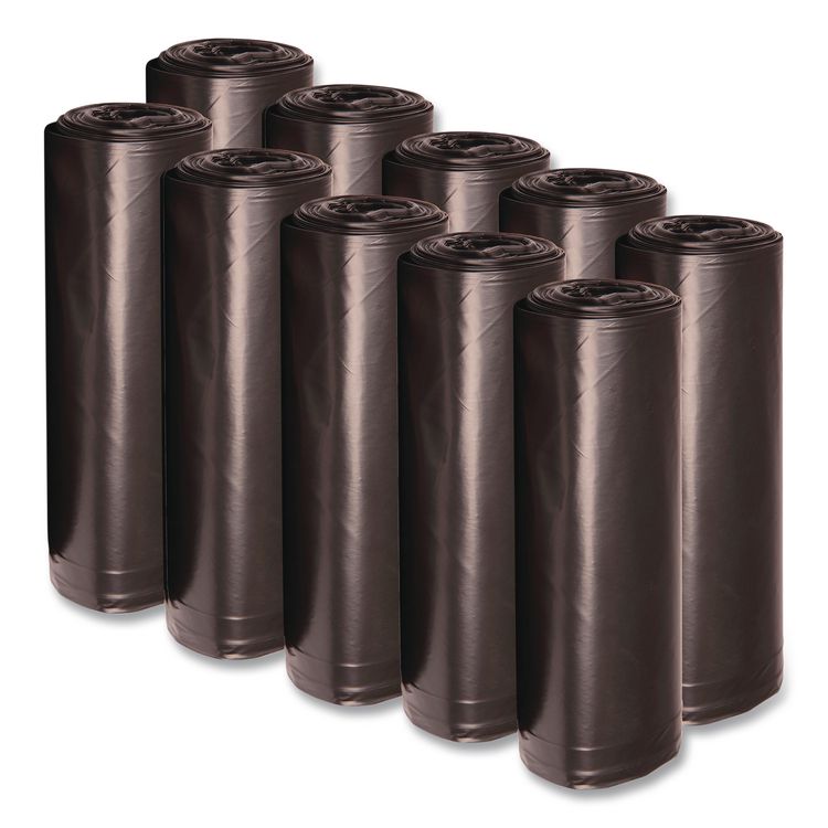 Recycled Low-Density Polyethylene Can Liners, 45 gal, 1.6 mil, 40" x 46", Black, Perforated, 10 Bags/Roll, 10 Rolls/Carton