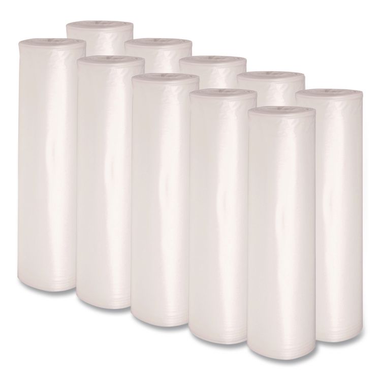 Recycled Low-Density Polyethylene Can Liners, 56 gal, 1.1 mil, 43" x 47", Clear, Perforated, 10 Bags/Roll, 10 Rolls/Carton