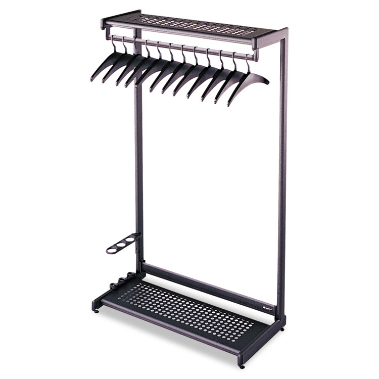 Single-Side, Garment Rack w/Two Shelves, Eight Hangers, Steel, 24