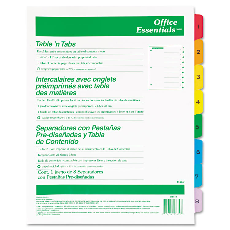 Picture of Table 'n Tabs Dividers, 8-Tab, Letter
