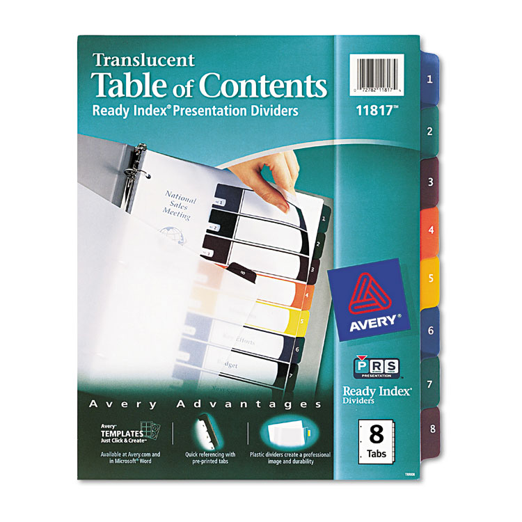 Picture of Ready Index Customizable Table of Contents Plastic Dividers, 8-Tab, Letter