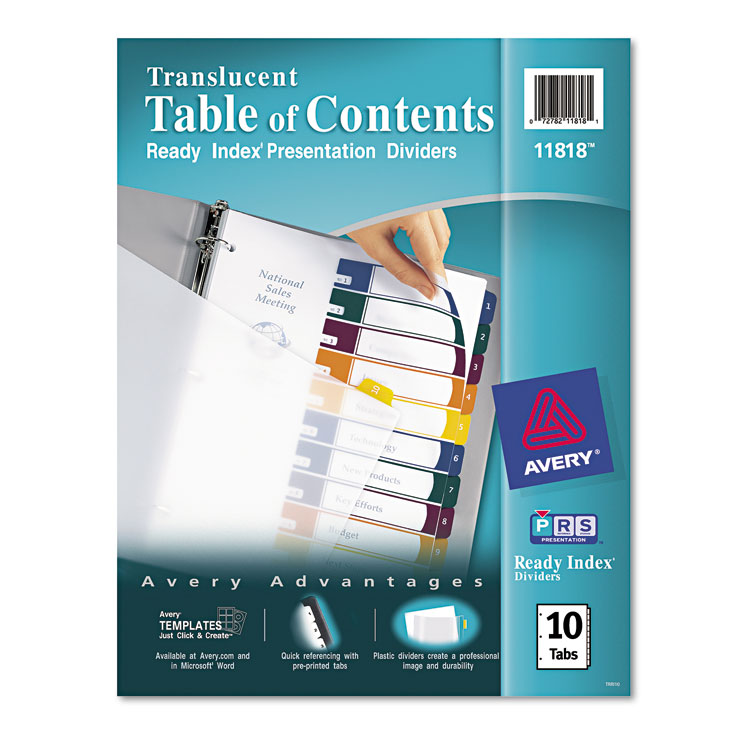 Picture of Ready Index Customizable Table of Contents Plastic Dividers, 10-Tab, Letter