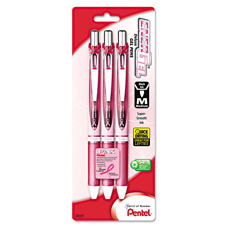 Picture of EnerGel RTX Retractable Liquid Gel Pen, .7mm, Pink Barrel, Black Ink. 3/Pack