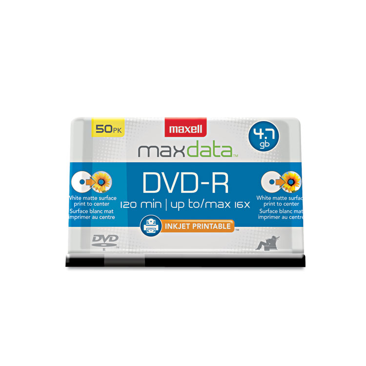 Picture of DVD-R Recordable Discs, Printable, 4.7GB, 16x, Spindle, White, 50/Pack