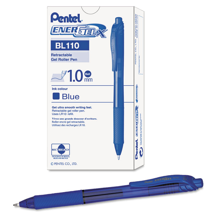Picture of EnerGel-X Retractable Roller Gel Pen, 1mm, Trans Blue Barrel, Blue Ink, Dozen