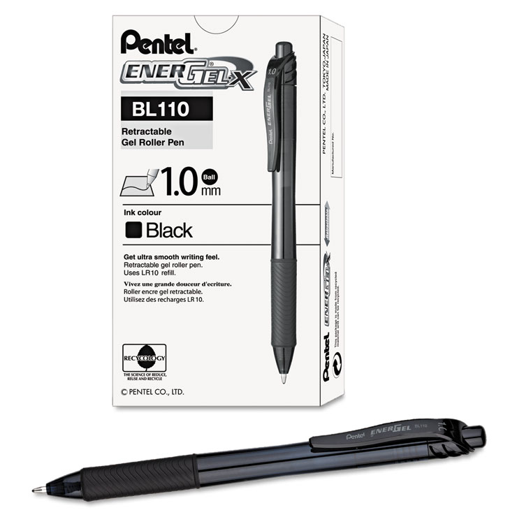 Picture of EnerGel-X Retractable Roller Gel Pen, 1mm, Trans Black Barrel, Black Ink, Dozen