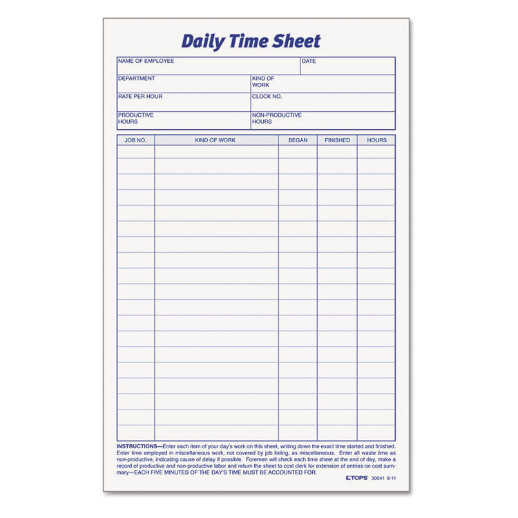 Picture of Daily Time and Job Sheets, 8 1/2 x 5 1/2, 200/Pad, 2/Pack
