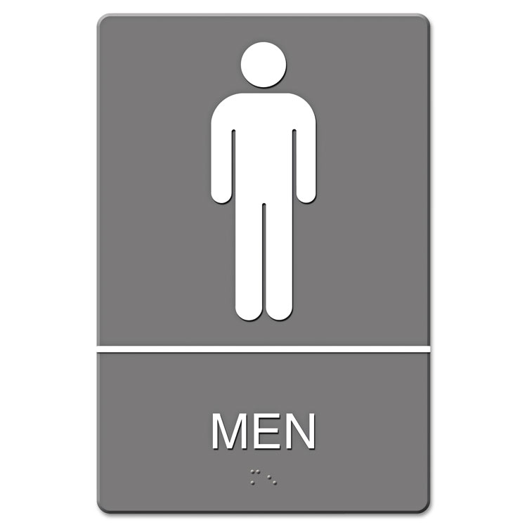 Picture of ADA Sign, Men Restroom Symbol w/Tactile Graphic, Molded Plastic, 6 x 9, Gray