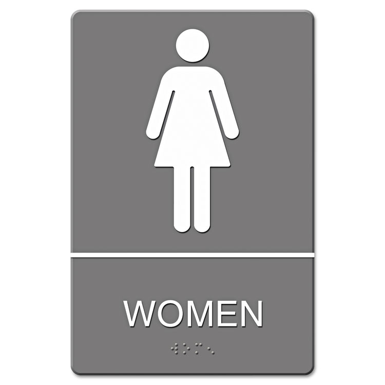 Picture of ADA Sign, Women Restroom Symbol w/Tactile Graphic, Molded Plastic, 6 x 9, Gray