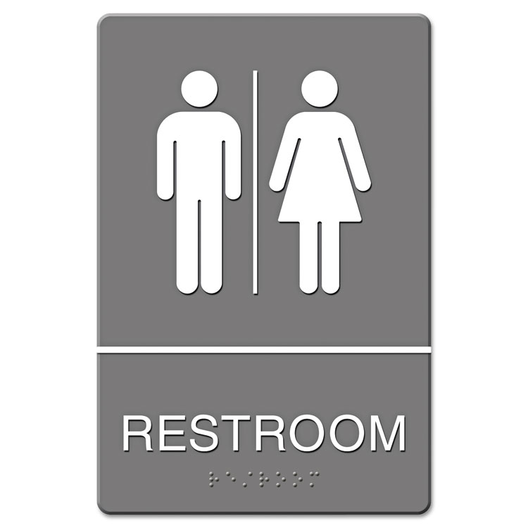 Picture of ADA Sign, Restroom Symbol Tactile Graphic, Molded Plastic, 6 x 9, Gray