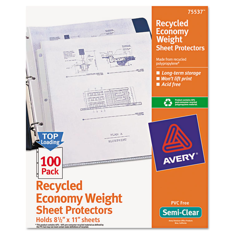 Picture of Top-Load Recycled Polypropylene Sheet Protector, Semi-Clear, 100/Box