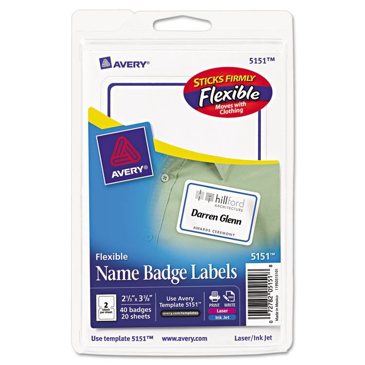 Picture of Flexible Self-Adhesive Laser/Inkjet Badge Labels, 2 11/32 x 3 3/8, BE, 40/PK