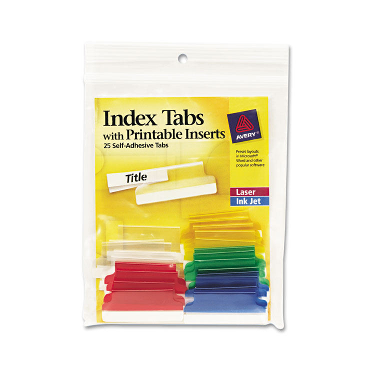 Picture of Insertable Index Tabs with Printable Inserts, 1 1/2, Assorted, White, 25/Pack