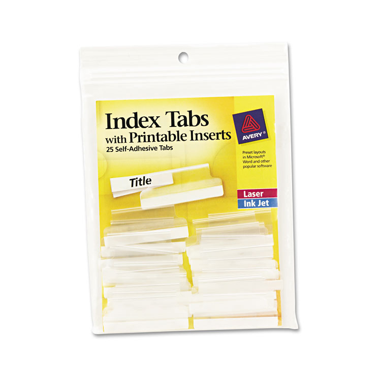 Picture of Insertable Index Tabs with Printable Inserts, 1 1/2, Clear Tab, White 25/Pack