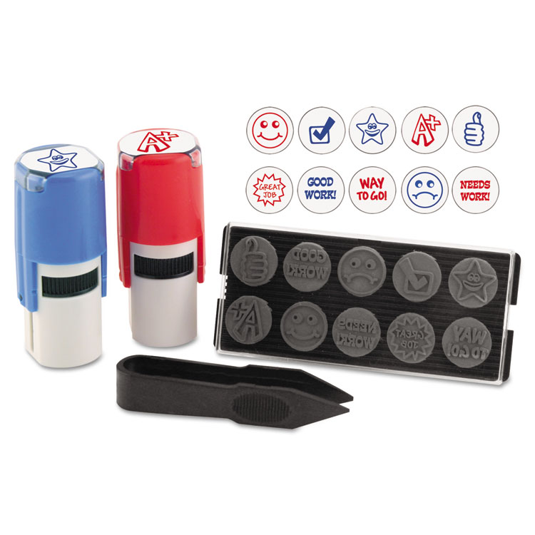 Picture of Stamp-Ever Stamp, Self-Inking with 10 Dies, 5/8", Blue/Red
