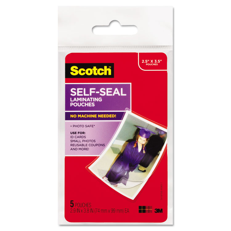 Picture of Self-Sealing Laminating Pouches, Glossy, 2 13/16 x 3 3/4, Wallet Size, 5/Pack