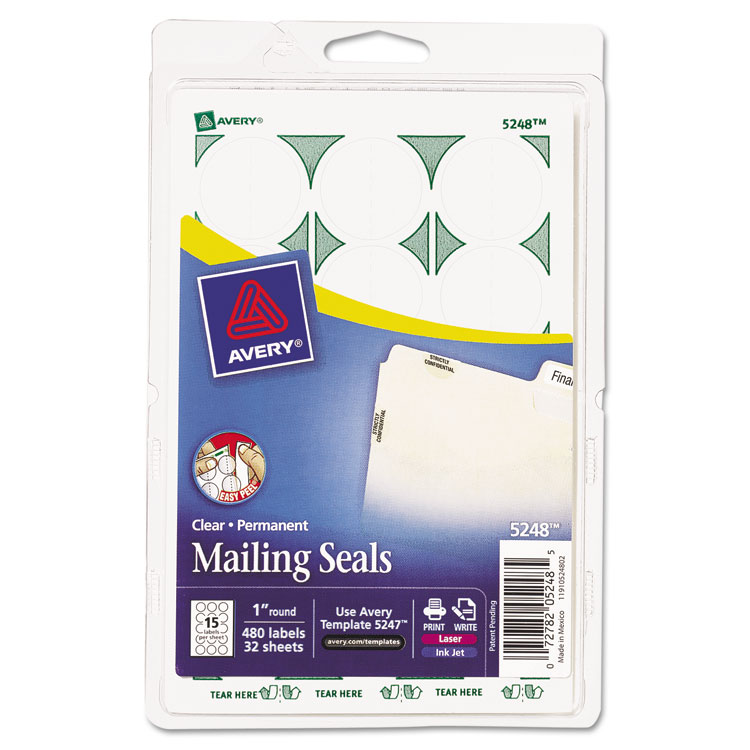 Picture of Printable Mailing Seals, 1" dia., Clear, 480/Pack