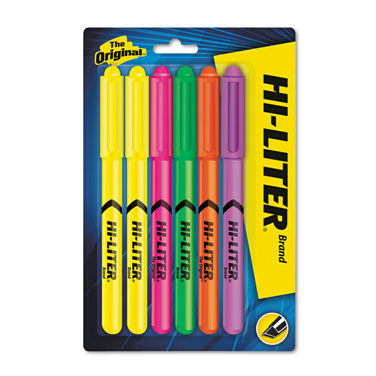 Picture of Pen Style Highlighter, Chisel, Assorted Fluorescent Colors, 6/Set