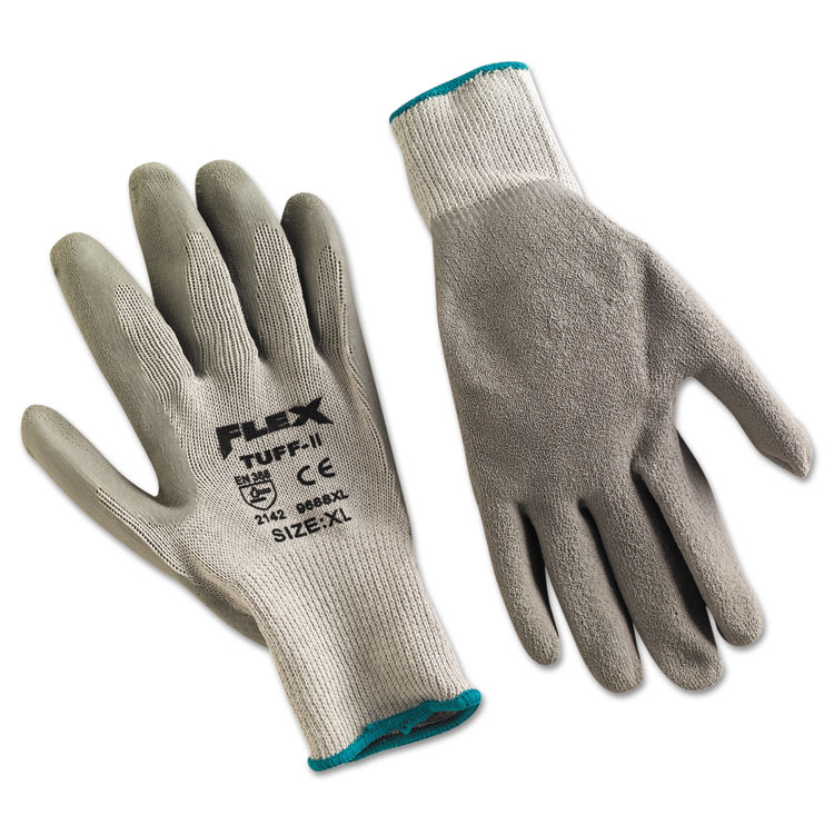 Picture of FLEXTUFF LATEX DIPPED GLOVES, GRAY, X-LARGE, 12 PAIRS