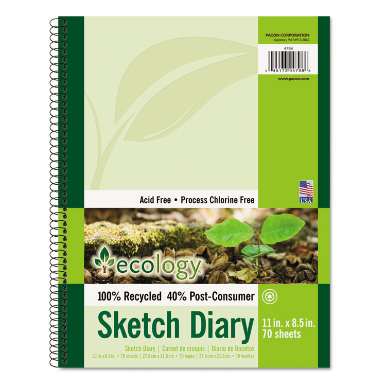Ecology Sketch Diary, 8-1/2" x 11", Unruled, White, 70 Sheets, 1 Pad