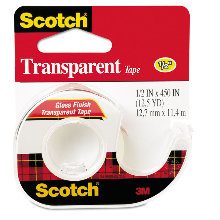 Picture of Transparent Tape in Hand Dispenser, 1/2" x 450", 1" Core, Clear