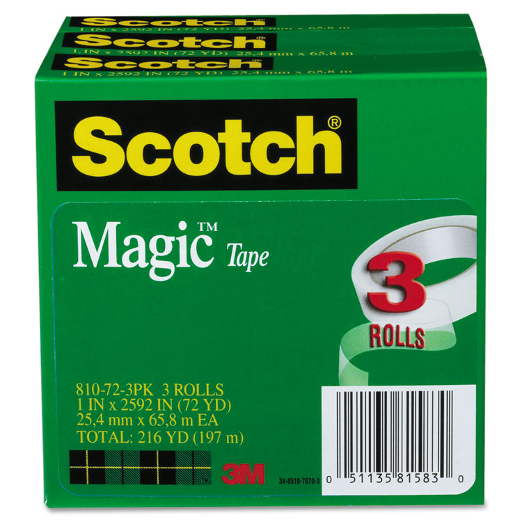 Picture of Magic Tape, 1" x 2592", 3" Core, 3/Pack