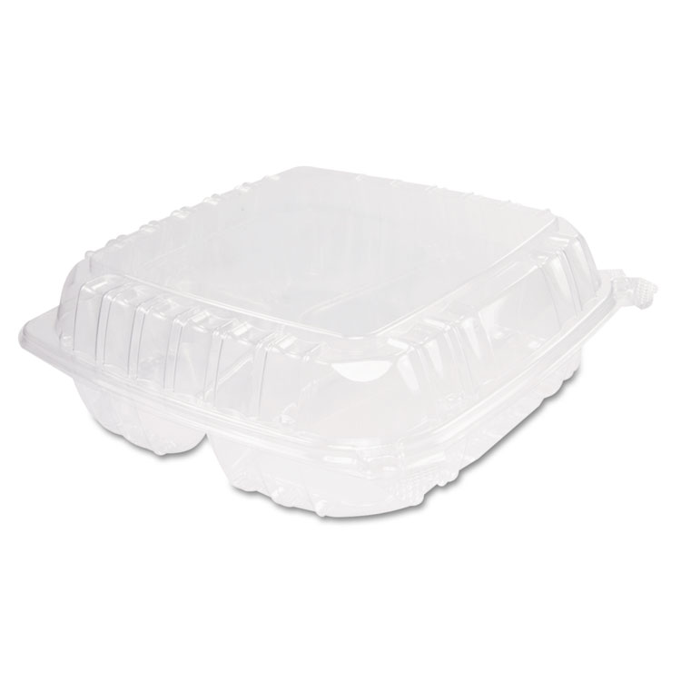 Picture of Clearseal Plastic Hinged Container, 3-Comp, 9 X 9-1/2 X 3, 100/bag, 2 Bags/ct