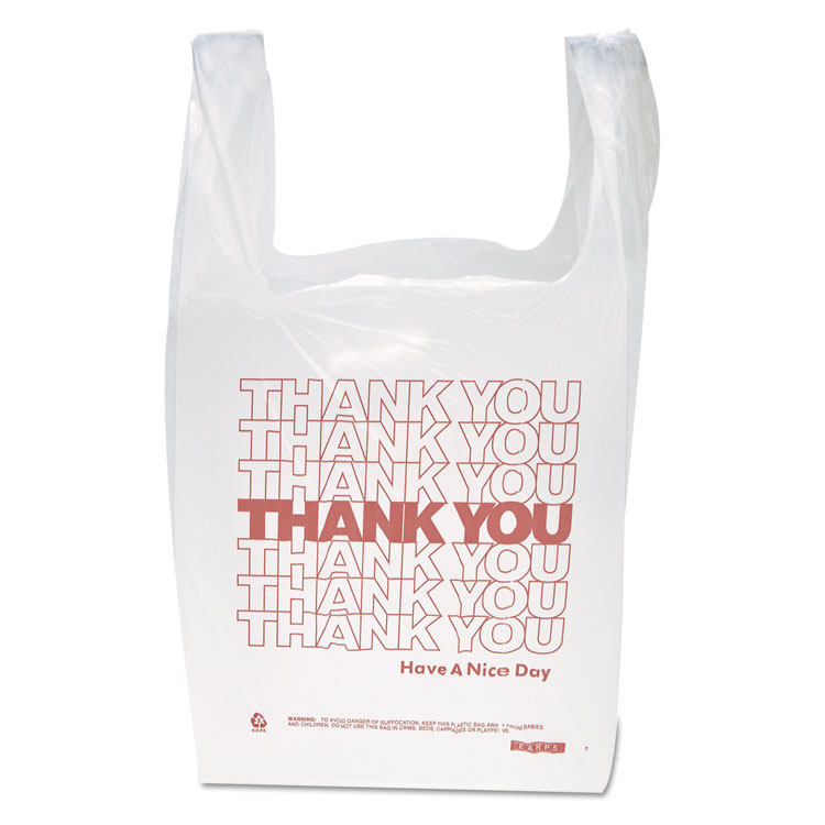 Picture of "Thank You" Handled T-Shirt Bags, 11 1/2 x 21, Polyethylene, White, 900/Carton