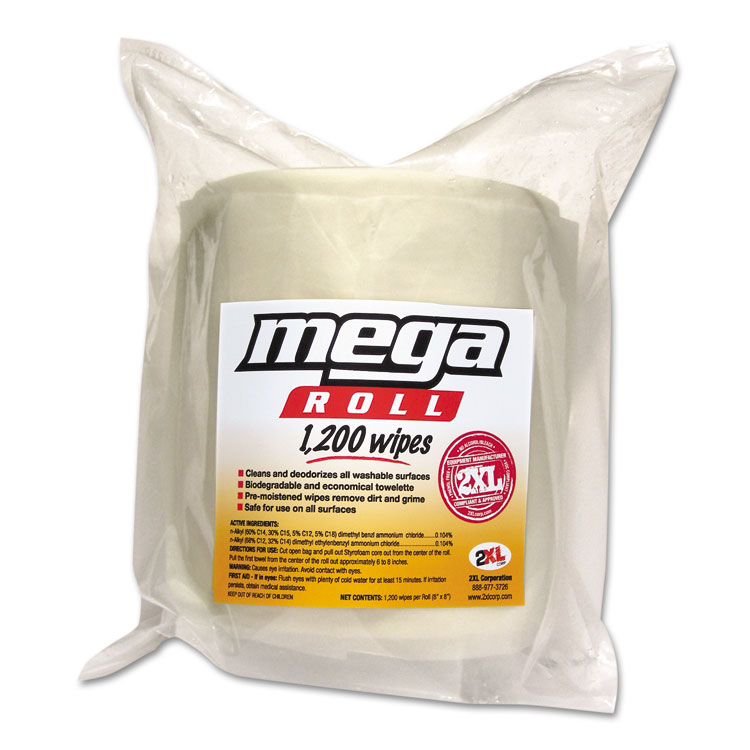Picture of Mega Roll Wipes Refill, 8 x 8, White, 1200/Roll, 2 Rolls/Carton