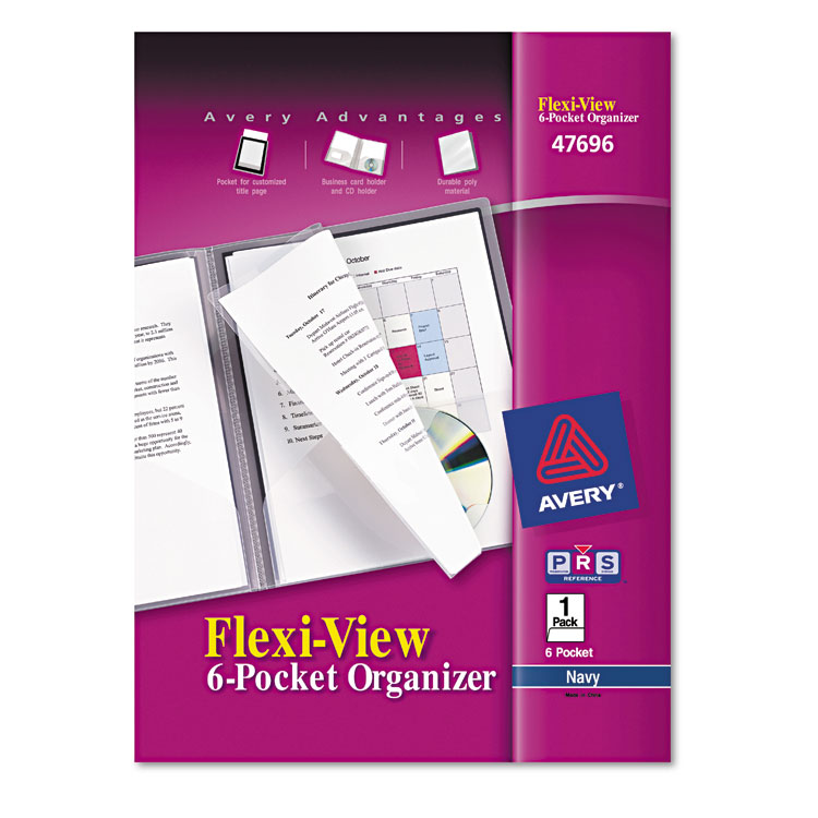 Picture of Flexi-View Six-Pocket Polypropylene Organizer, 150-Sheet Cap., Translucent/Navy
