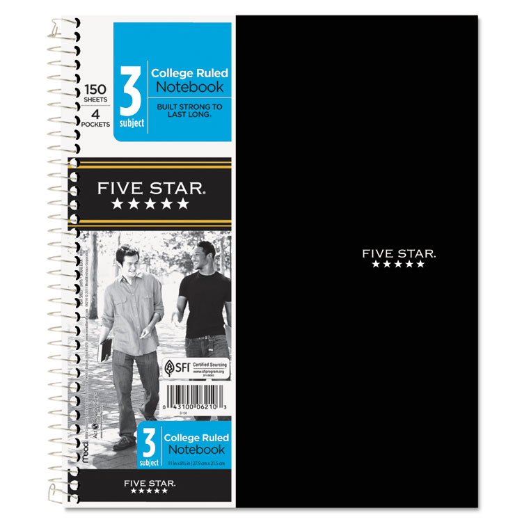 Picture of Wirebound 3-Subject Notebook, College Rule, 11 x 8 1/2, 150 Sheets, Assorted