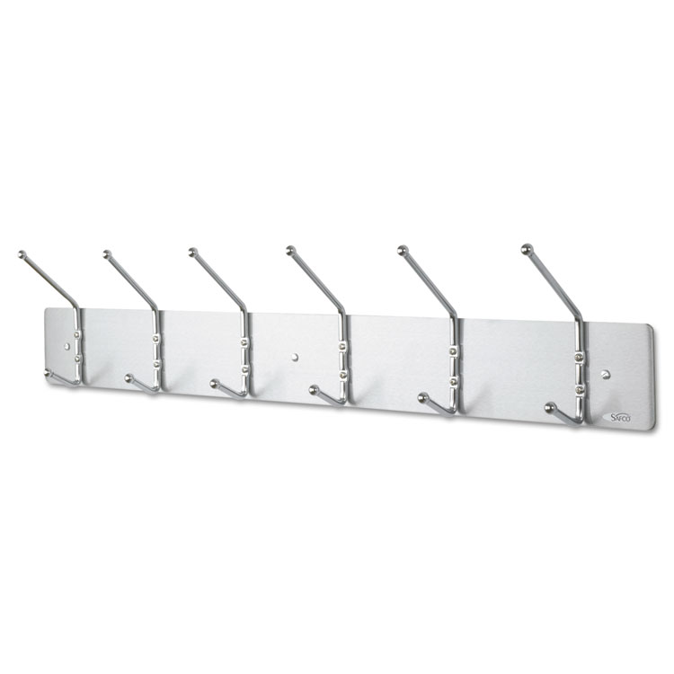 Picture of Metal Wall Rack, Six Ball-Tipped Double-Hooks, 36w x 3-3/4d x 7h, Satin Metal