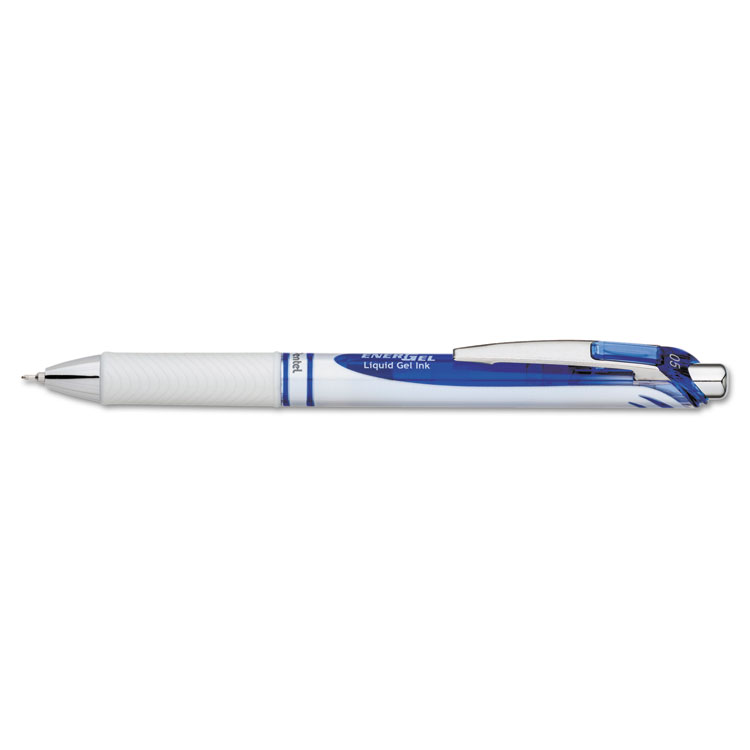 Picture of EnerGel RTX Retractable Liquid Gel Pen, .5mm, White/Blue Barrel, Blue Ink