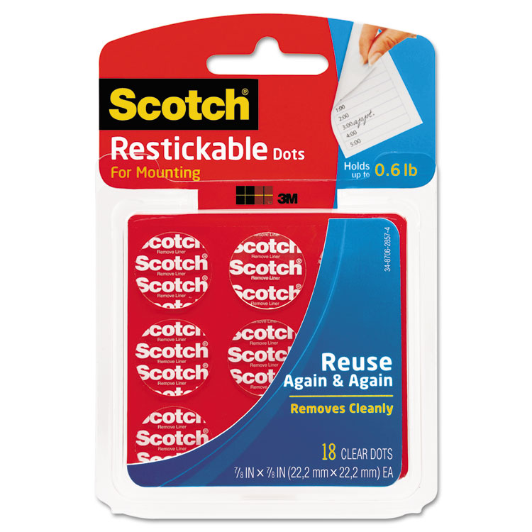 Picture of Restickable Mounting Tabs, 7/8 x 7/8, Clear, 18/Pack