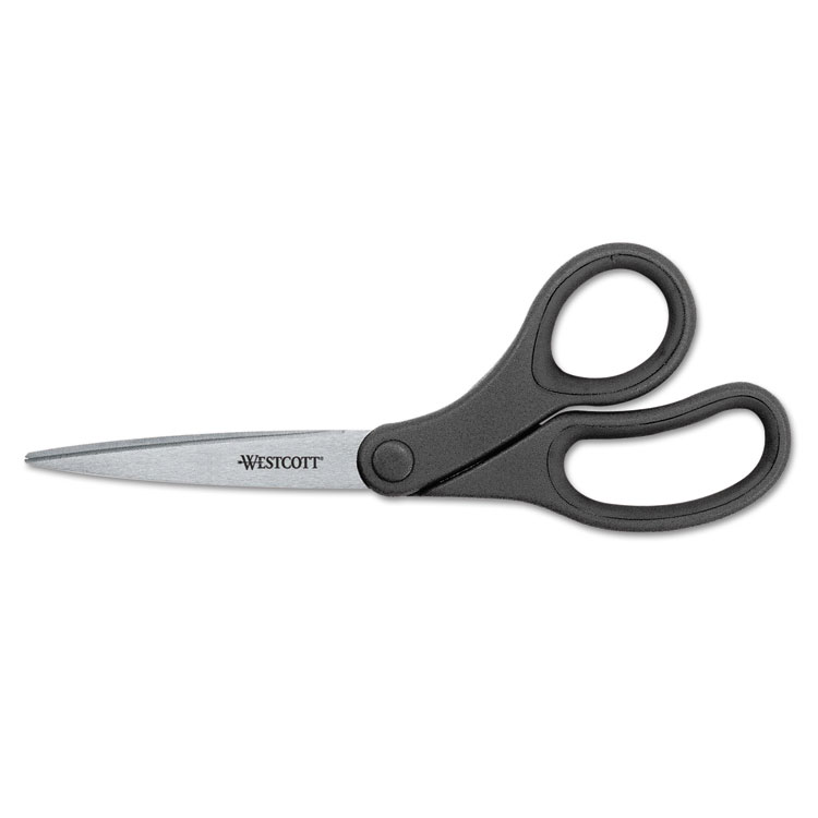 Picture of KleenEarth Basic Plastic Handle Scissors, 7" Long, Pointed, Black