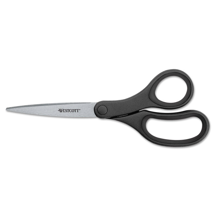 Picture of KleenEarth Basic Plastic Handle Scissors, 8" Long, Pointed, Black, 3/Pack