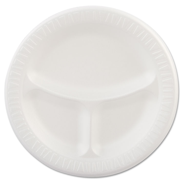 Picture of Laminated Foam Plates, 9" Dia, White, Round, 3 Compartments, 125/pk, 4 Pks/ct