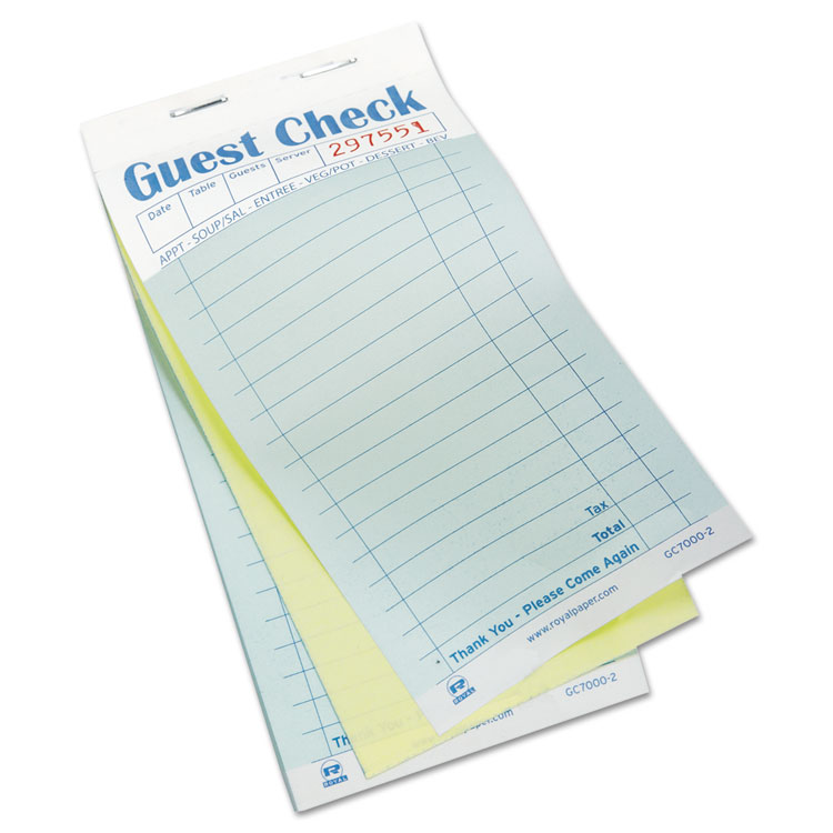 Picture of Guest Check Book, Carbonless Duplicate, 3 2/5 x 6 7/10, 50/Book, 50 Books/Carton