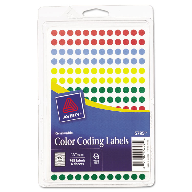 Picture of Handwrite Only Removable Round Color-Coding Labels, 1/4" dia, Assorted, 768/Pack