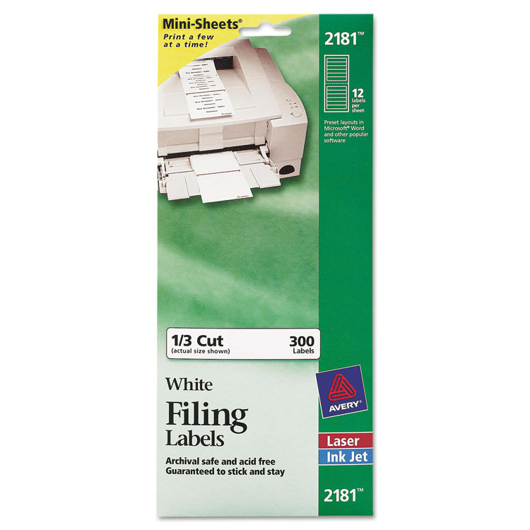 Picture of File Folder Labels on Mini Sheets, 2/3 x 3 7/16, White, 300/Pack