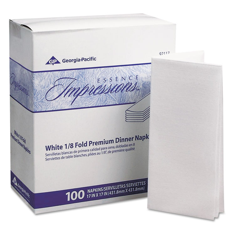 Picture of Essence Impressions Napkin, Linen Replacement, GP PRO Dixie Ultra® 1/8-Fold , White 4 Boxes @ 100 Count , 400 Count , 17" x 17"(GPC92117)
